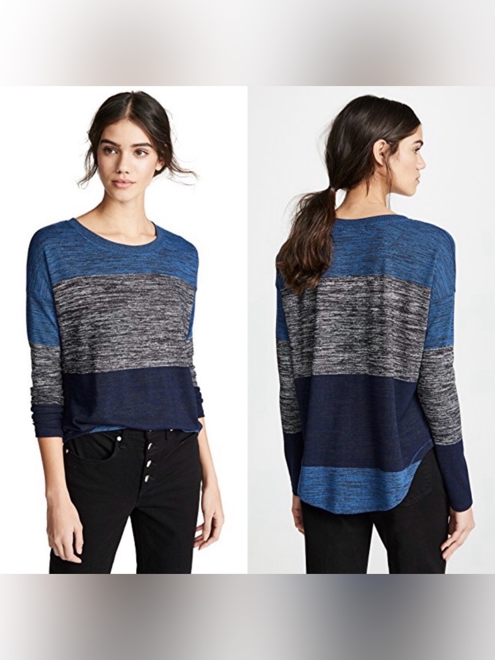Rag & Bone $165 Hudson Long-Sleeve Knit Colorblock Tee Small Blue Stripe